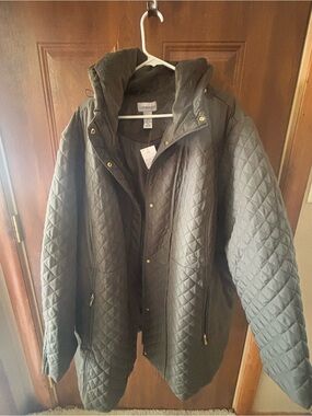 Catherines Quilted Hooded Coat - Olive (5x)